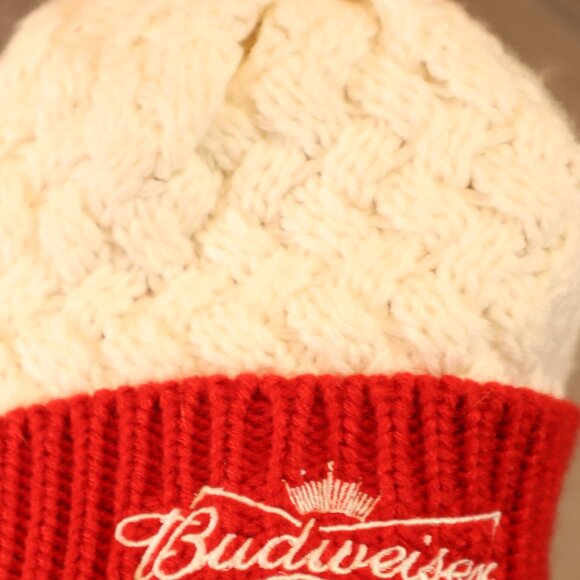 Budweiser Red & Cream Knit Beanie Pom Hat – St. Louis Flagship Purchase - Picture 4 of 4